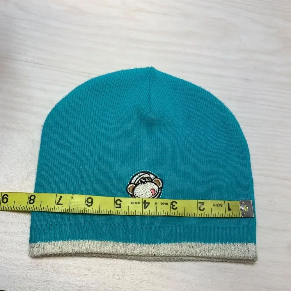 Y2K‎ Bobby Jack Girls Knit Beanie Hat Blue Monkey Embroidered Knit Retro